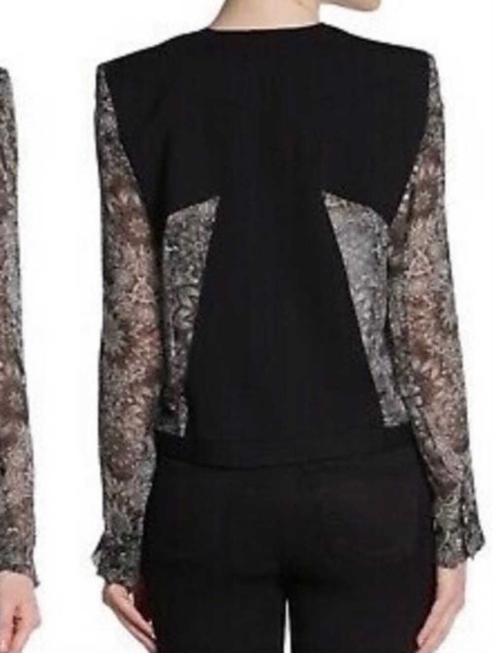 Helmut Lang Black Cropped Blazer with Sheer Paisley Sleeves
